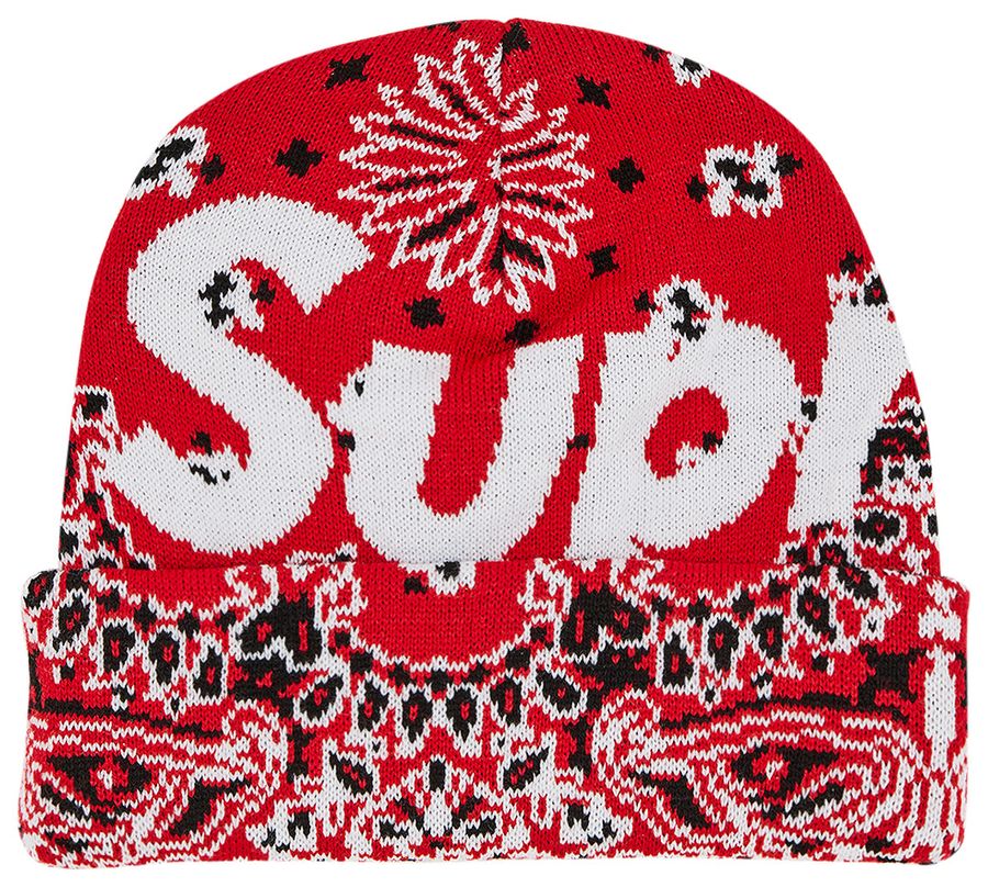 Supreme Bandana Big Logo Beanie 'Red