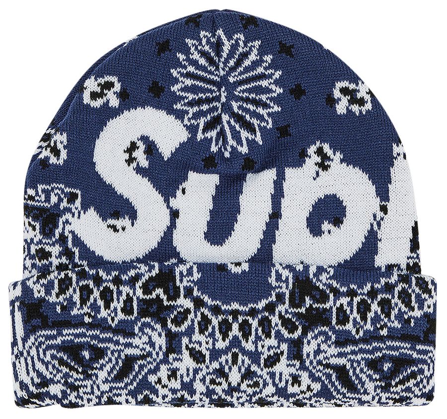 Supreme Bandana Big Logo Beanie 'Navy'